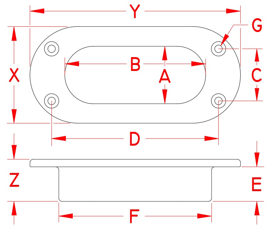 Stainless Steel Oval Hawse Pipe, S3806-0001, Line Drawing Stainless Steel Oval Hawse Pipe, S3806-0001, Line Drawing